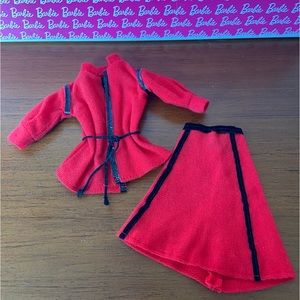 Vintage 1980s Barbie Clothes, Red & Black Jacket and Skirt with Waist Tie